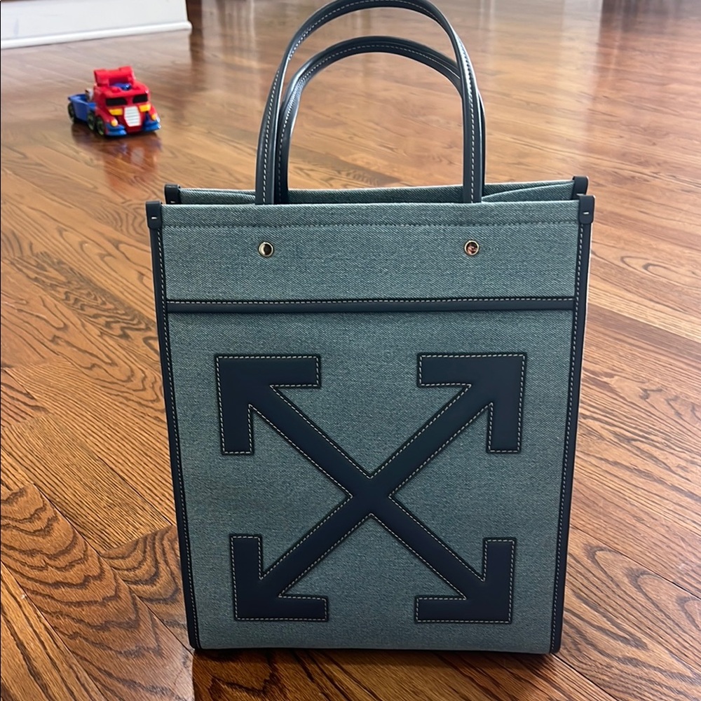Off-White denim blue Canvas Tote Bag with Arrow Motif